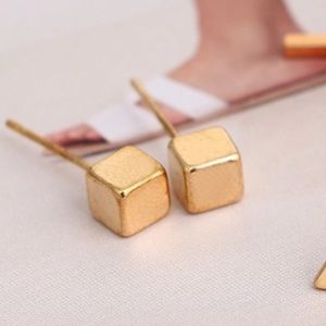 Gold Cube Minimalist Earring Studs